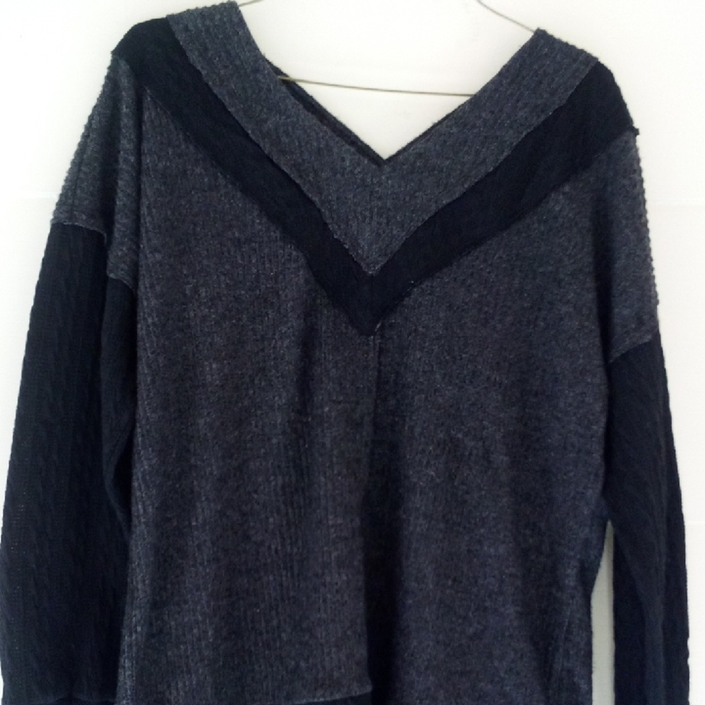 BKE Charcoal and Black V-Neck Sweater